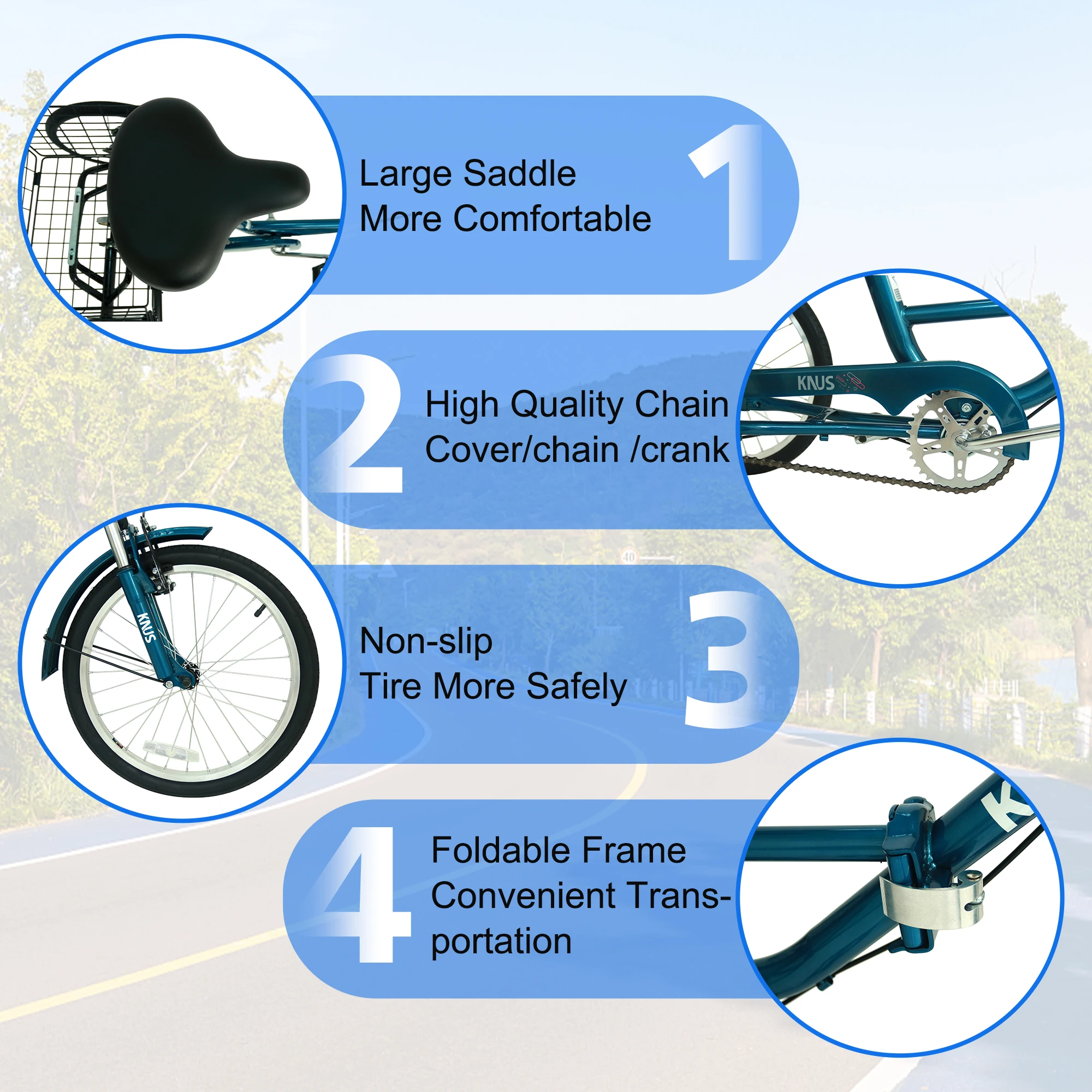 Adult Tricycle Trikes,3-Wheel Bikes,20 Inch Wheels Cruiser Bicycles with Large Shopping Basket for adults