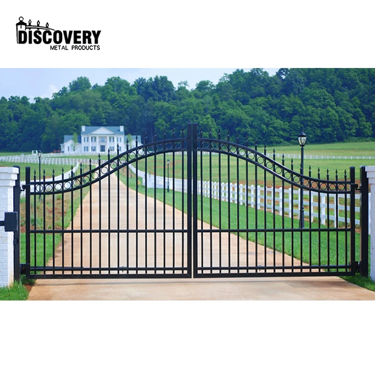 Double Swing Decorative Aluminum or Iron Gate Designs Simple Driveway Security Fencing Trellis Gate Black for garden