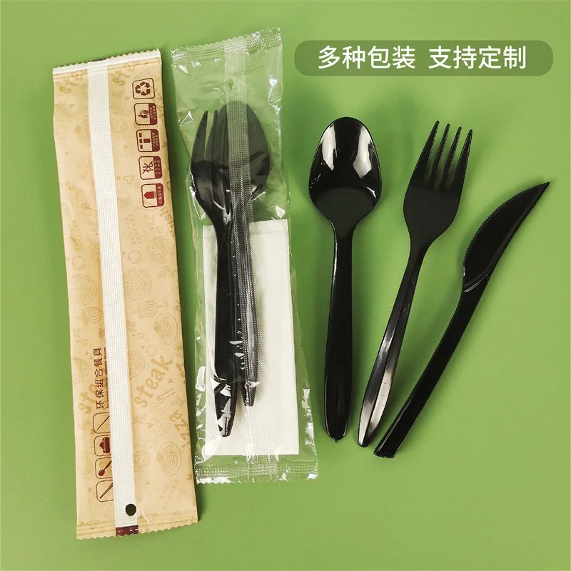 Plastic disposable knife fork tablet tableware set, cow row western knife, takeaway spoon cake fruit fork spoon