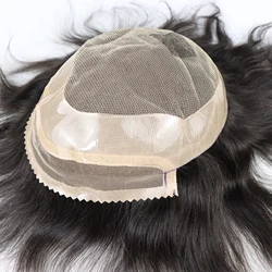 Durable Indian Human Hair Prosthesis For Men Breathable Natural Hairline French Lace Front Toupee