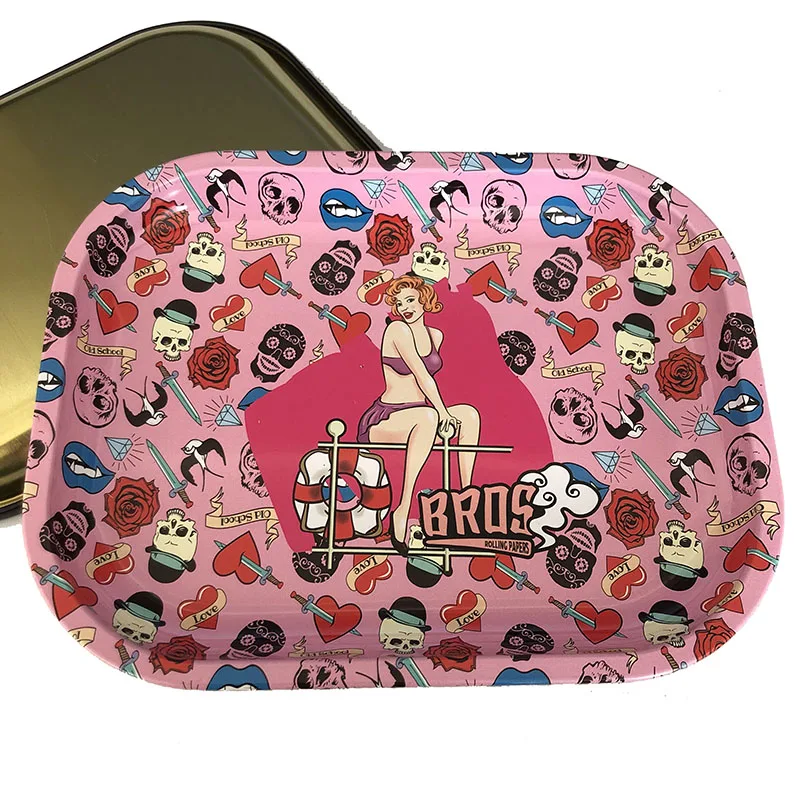 Wholesale Custom Printed Logo  Tobacco  Tray Tin Metal Rolling Tray in Stock 180*140