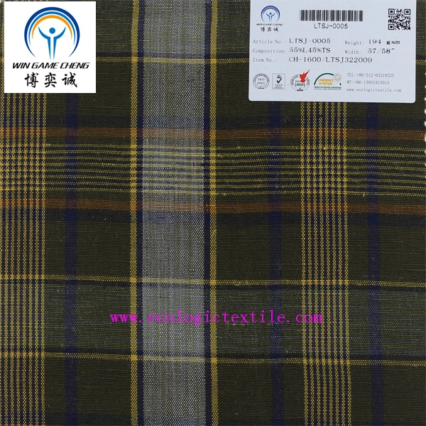 Yarn Dyed Pattern and plaid check 55%linen 45%tencel woven fabric for garment