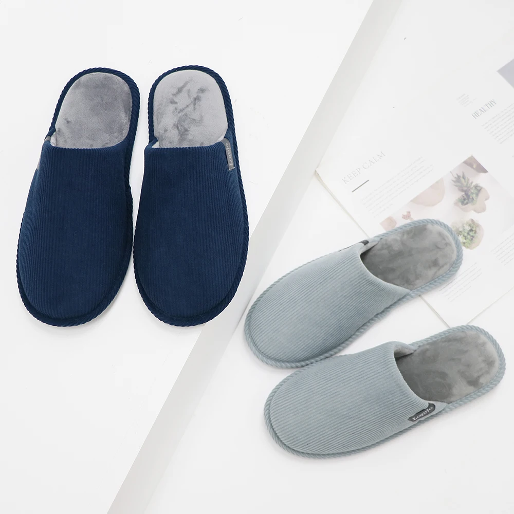 Wholesale Custom Men Winter Warm Home Indoor Fuzzy Plush Flat Soft Sole Memory Foam Hotel Slippers