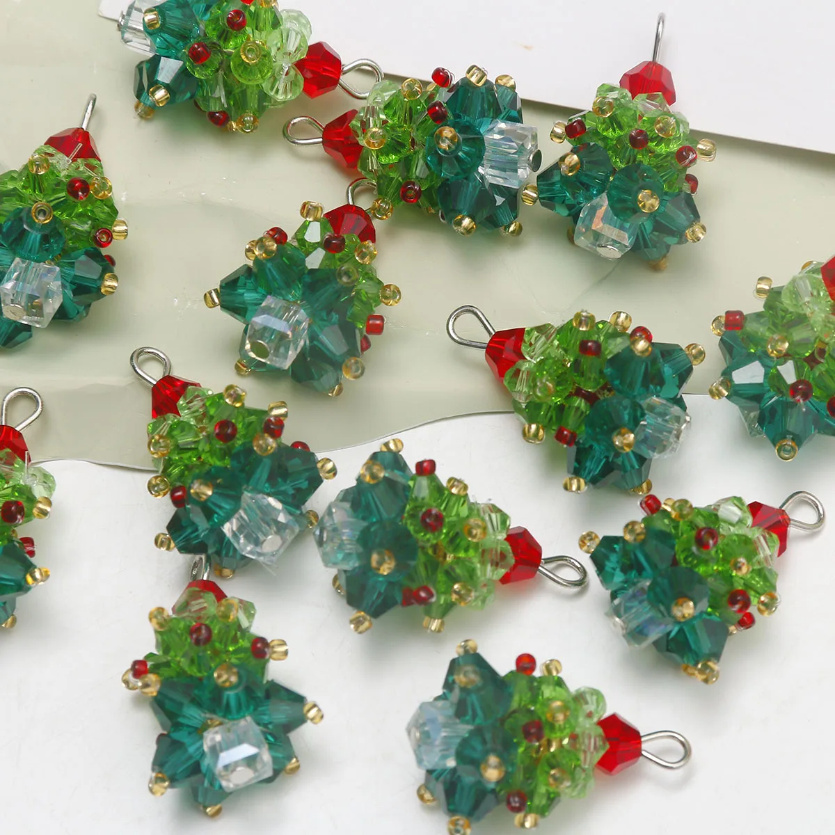 Christmas series glass beaded braided color contrast holiday Christmas tree earrings pendant DIY charm beads