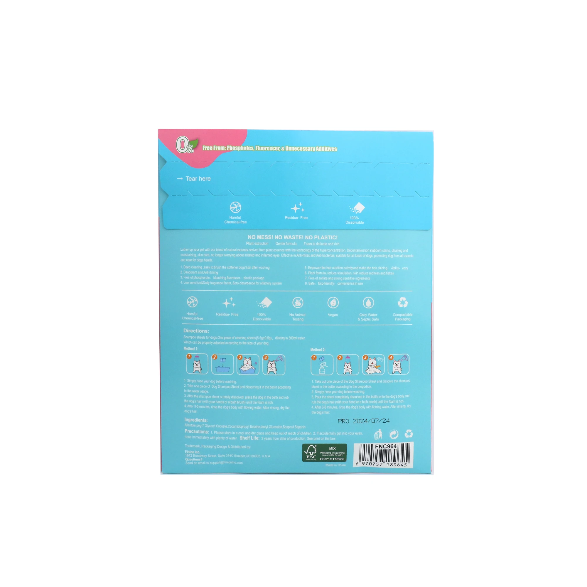 finice FNC964 Pet cleaning tablet Pet cleaning sheet Pet Shampoo sheet dog clean sheet