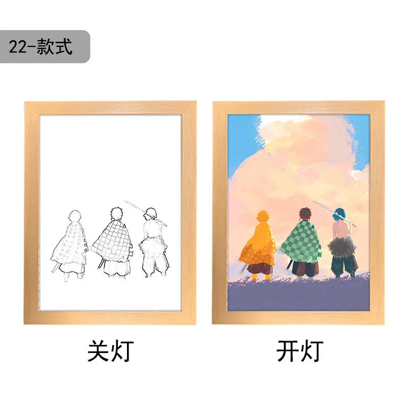 24 Designs Demon Slayer Photo Frame led light painting and wall art Anime lightbox poster Cartoon Bedside Night Light Lamp box