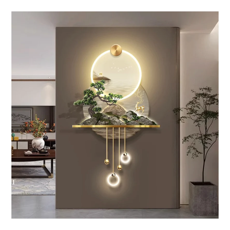 New Design tree Style acrylic wall decor with LED light wall art for living room bedroom office