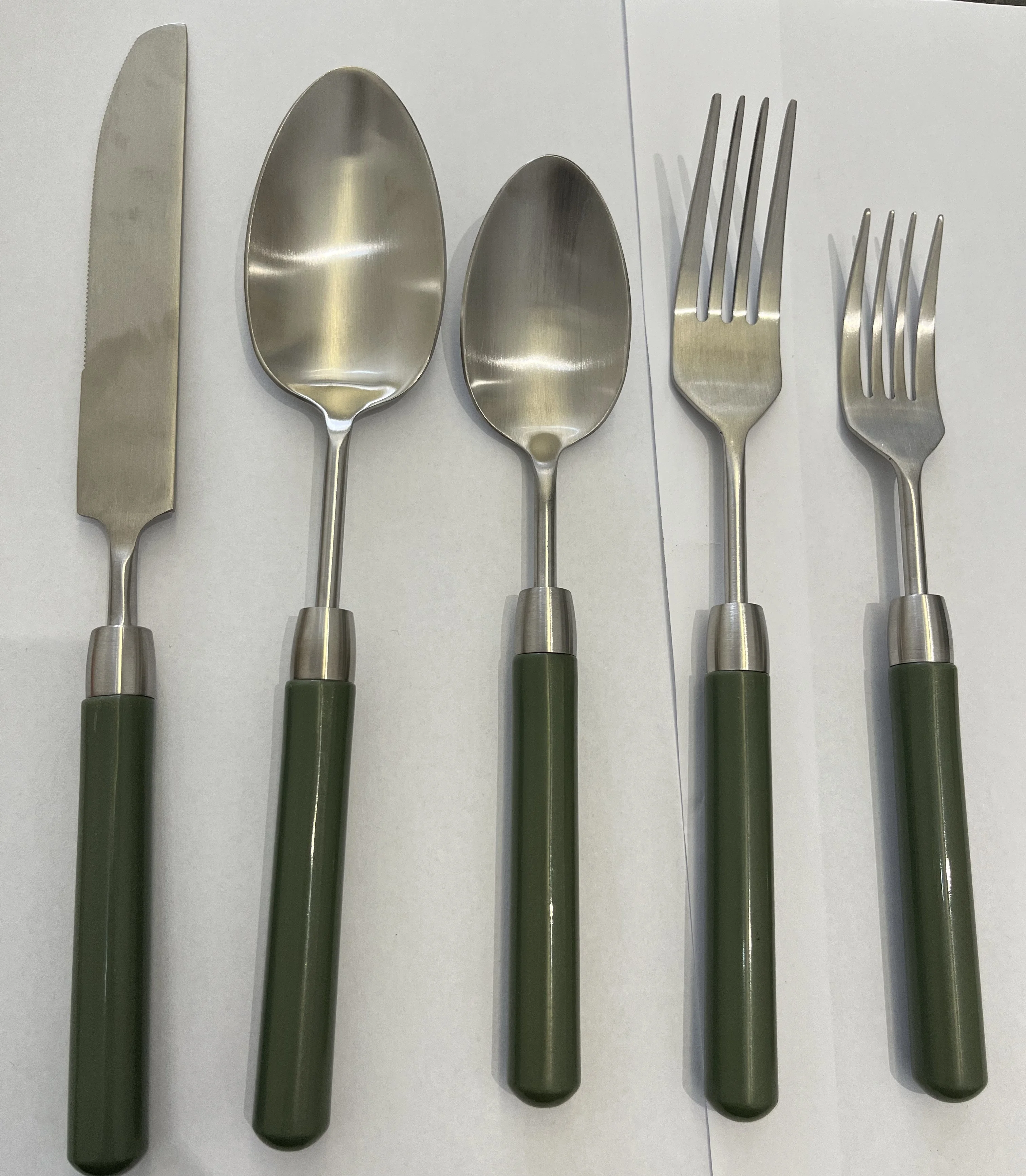 wedding stainless steel 304 pink ivory black olive green cutlery flatware  plastic acrylic abs round handle silverware