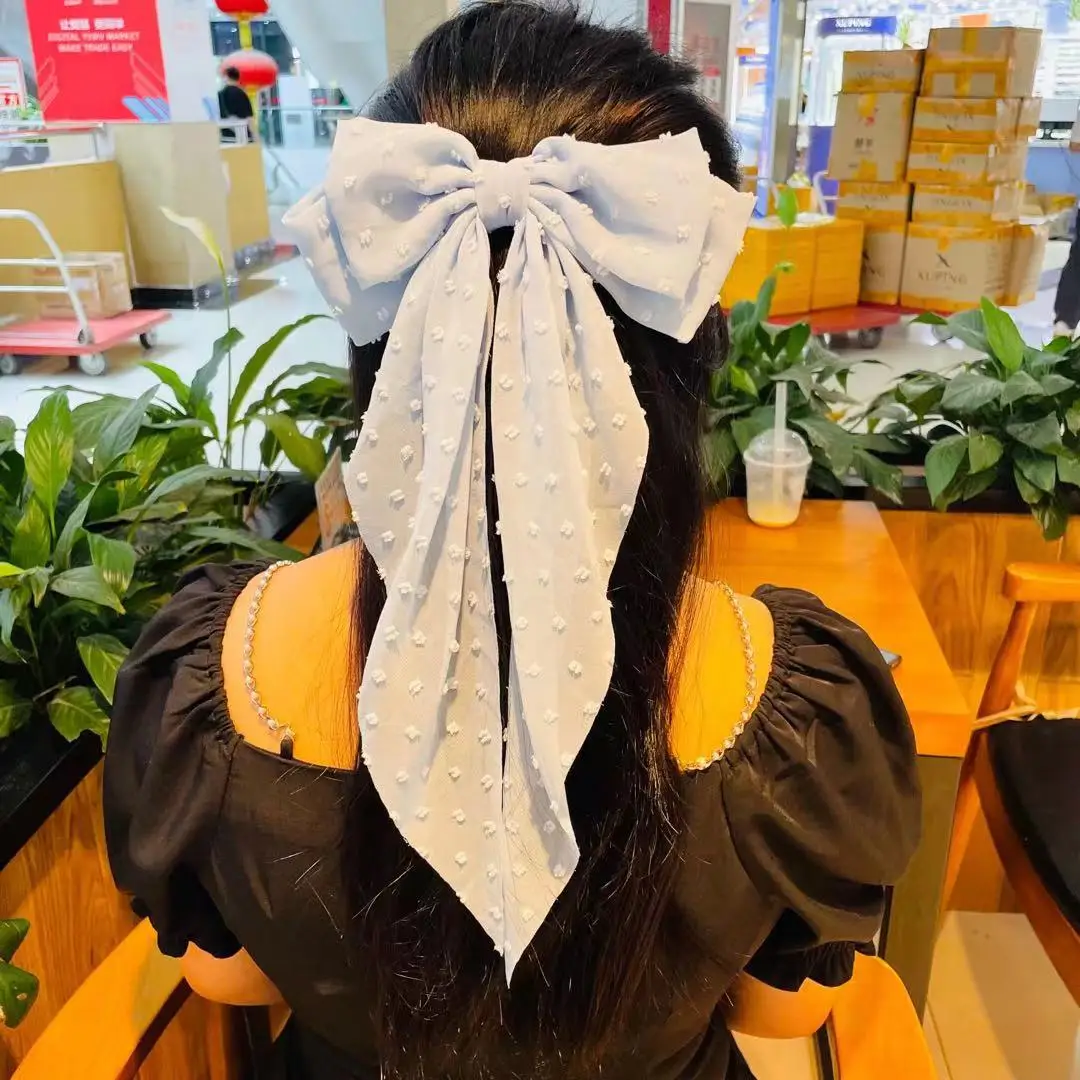 New Spring Summer Wave Dot Big Bow Hair Clips Large Satin Soft Color Bow Knot Barrettes Hair Accessories Clip For Girls Women