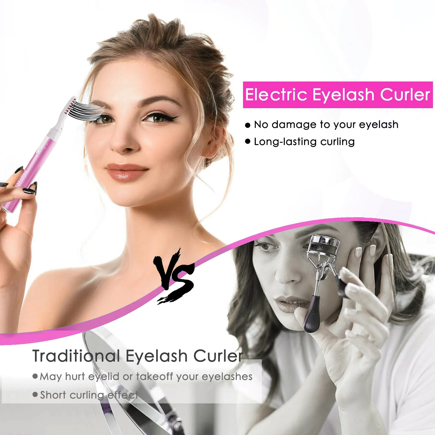 PRITECH Aluminum ABS Material Double Heated Battery Operated Electric Eyelash Curler