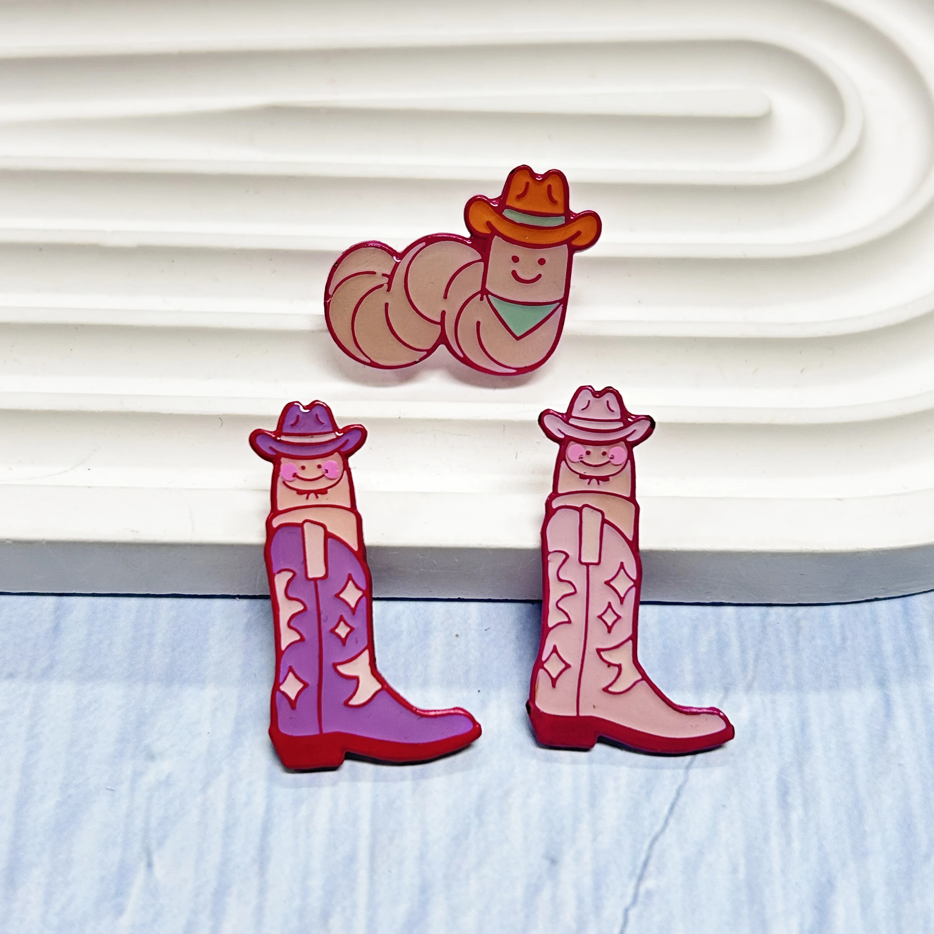 Cute pink snail boots green frog pattern custom personalized coloured with resin enamel pin