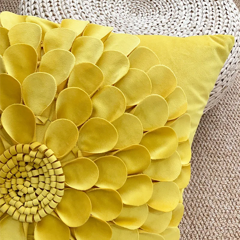 Amity Nordic Luxury Home Decorative 3d Colorful Floral Round Handmade Sunflower Throw Pillow Covers Sofa Cushion Covers