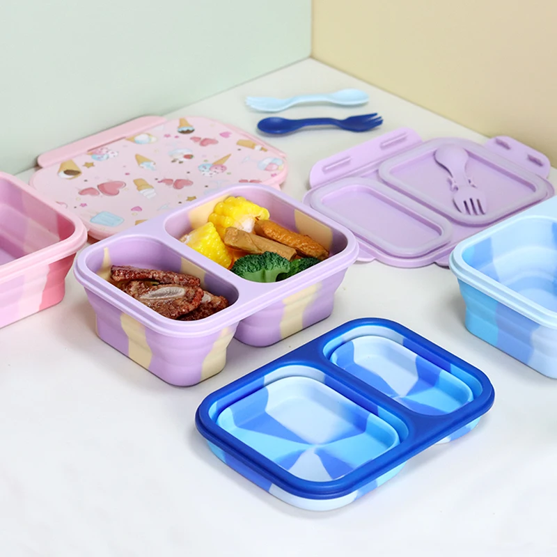 Free Sample Healthy Material Children Kids School Silicone Bento Lunch Box Set