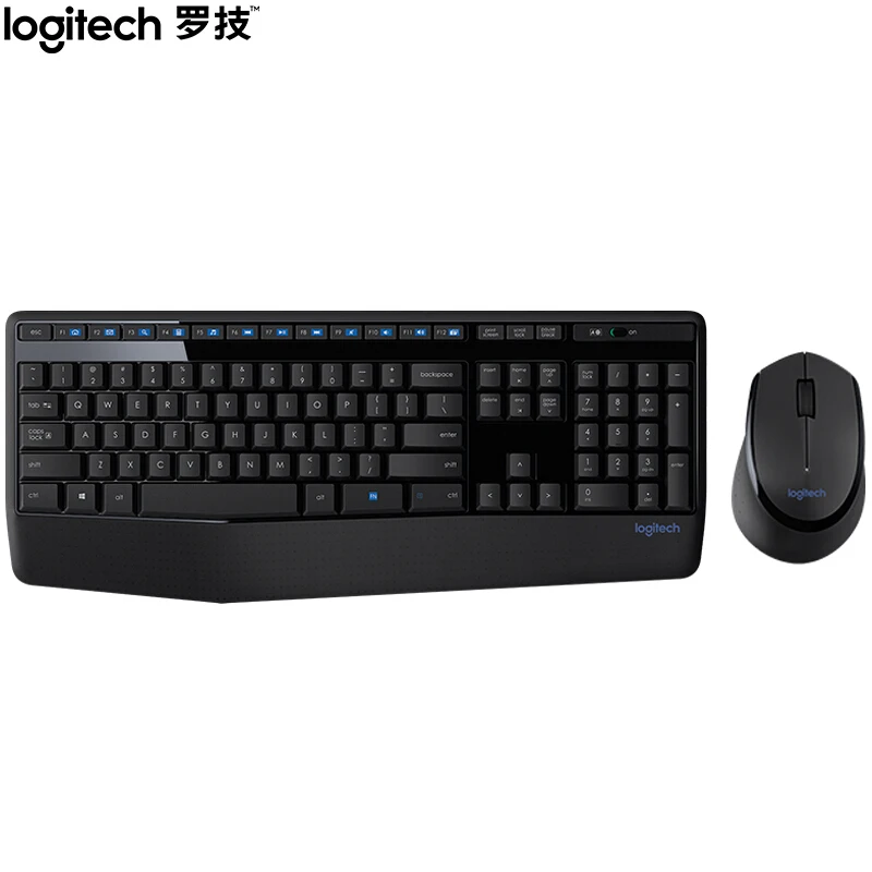 Беспроводная комбинированная полноразмерная клавиатура Logitech MK345 с упором для ладони и удобной правой мышью-черная