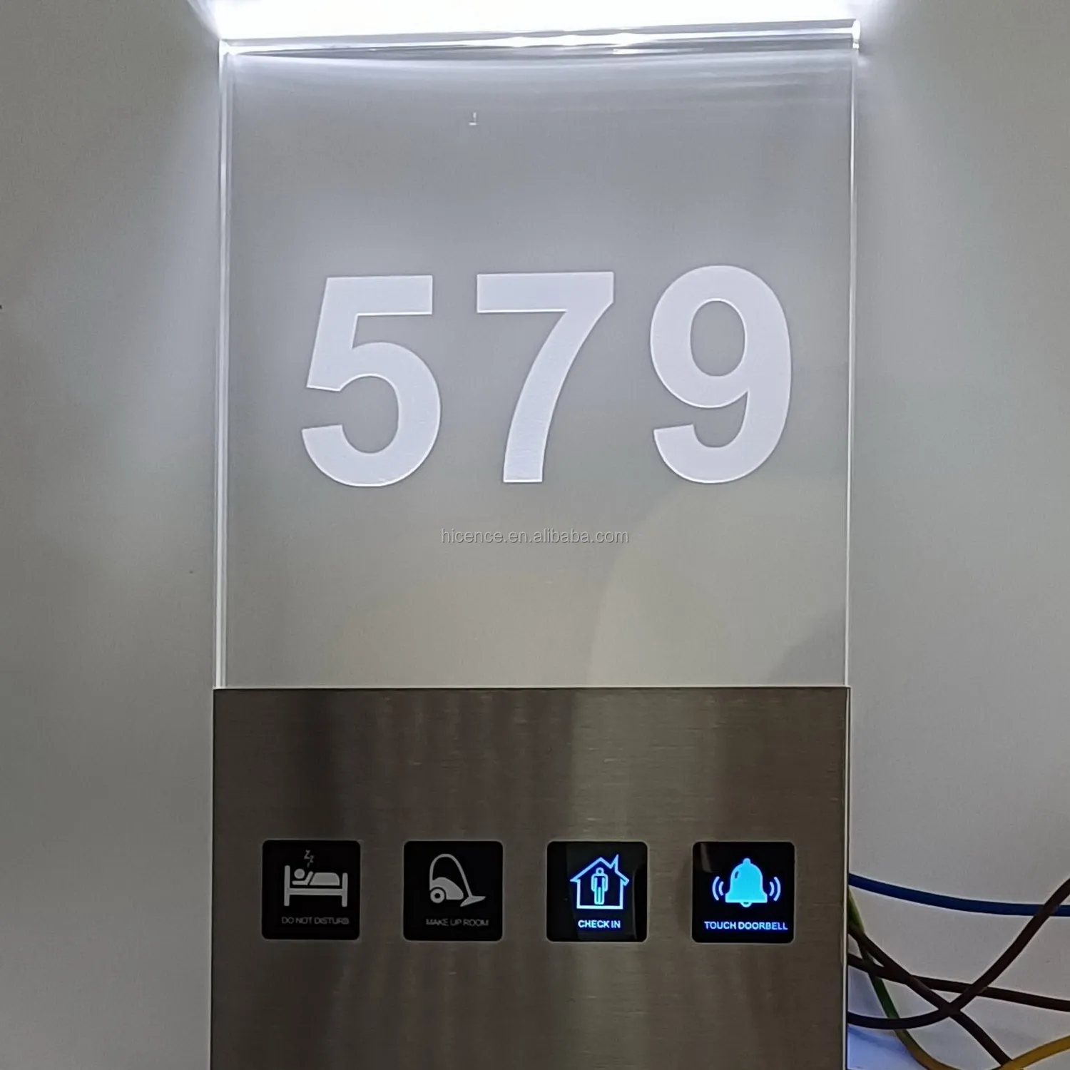 Newest 110V-220V transparent acrylic room number signs doorbell doorplate with DND for hotel guest room