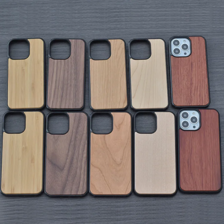 custom engravable blank real wood wooden tpu pc mobile cell phone case for iphone 8 x xr xs 11 12 13 pro max