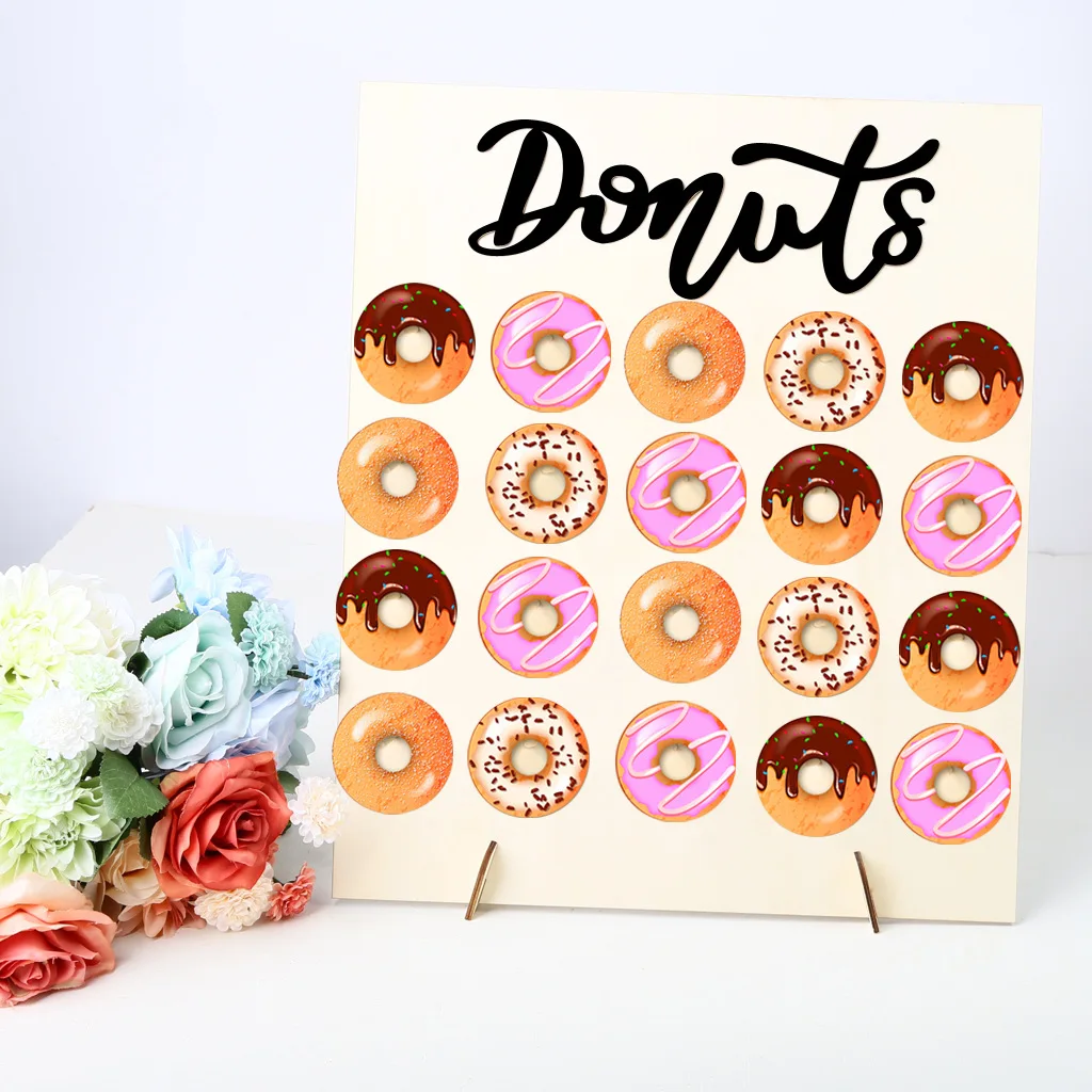 DIY Wooden Wall Rustic Wedding Decoration Table Donut Party Decor retail donuts display rack wooden display shelf rack