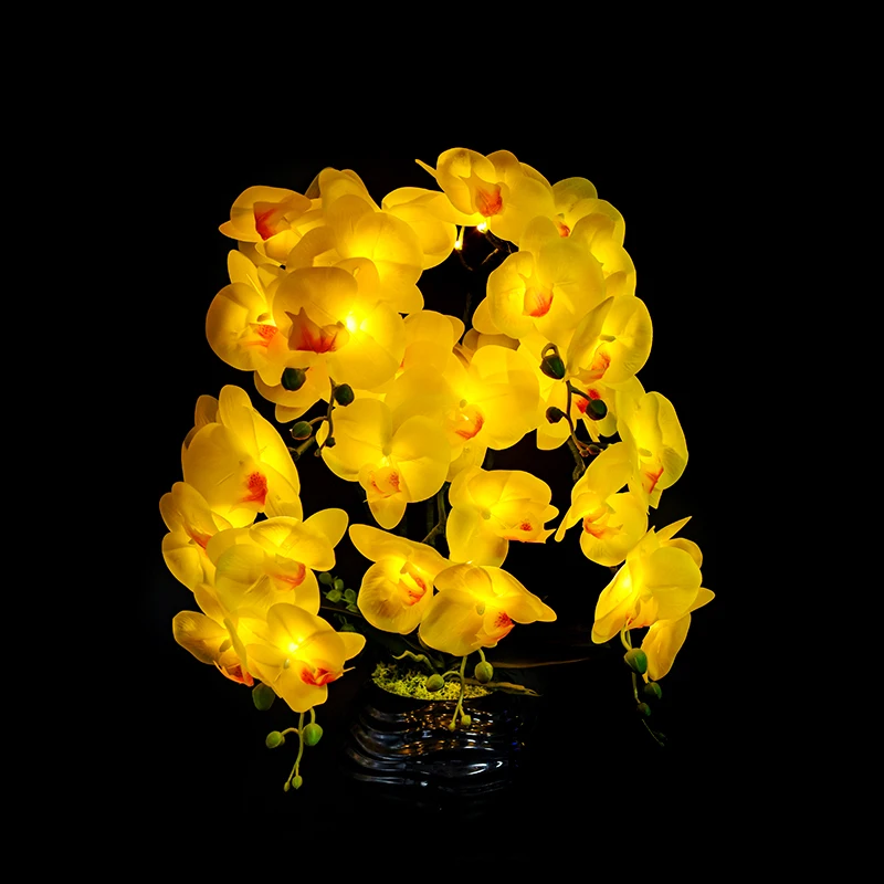 Indoor Decoration Real Touch PU Artificial Flower Big Moth Orchid with Warm White LED Bead ODM support