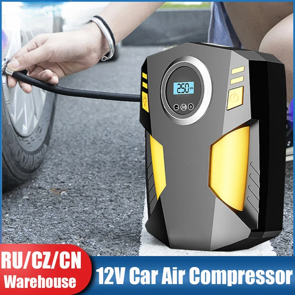 Corded Portable Car Air Pump 12V 150PSI Electric Tire Inflator Pump Motorcycle Bike Ball LED Light Car Air Compressor