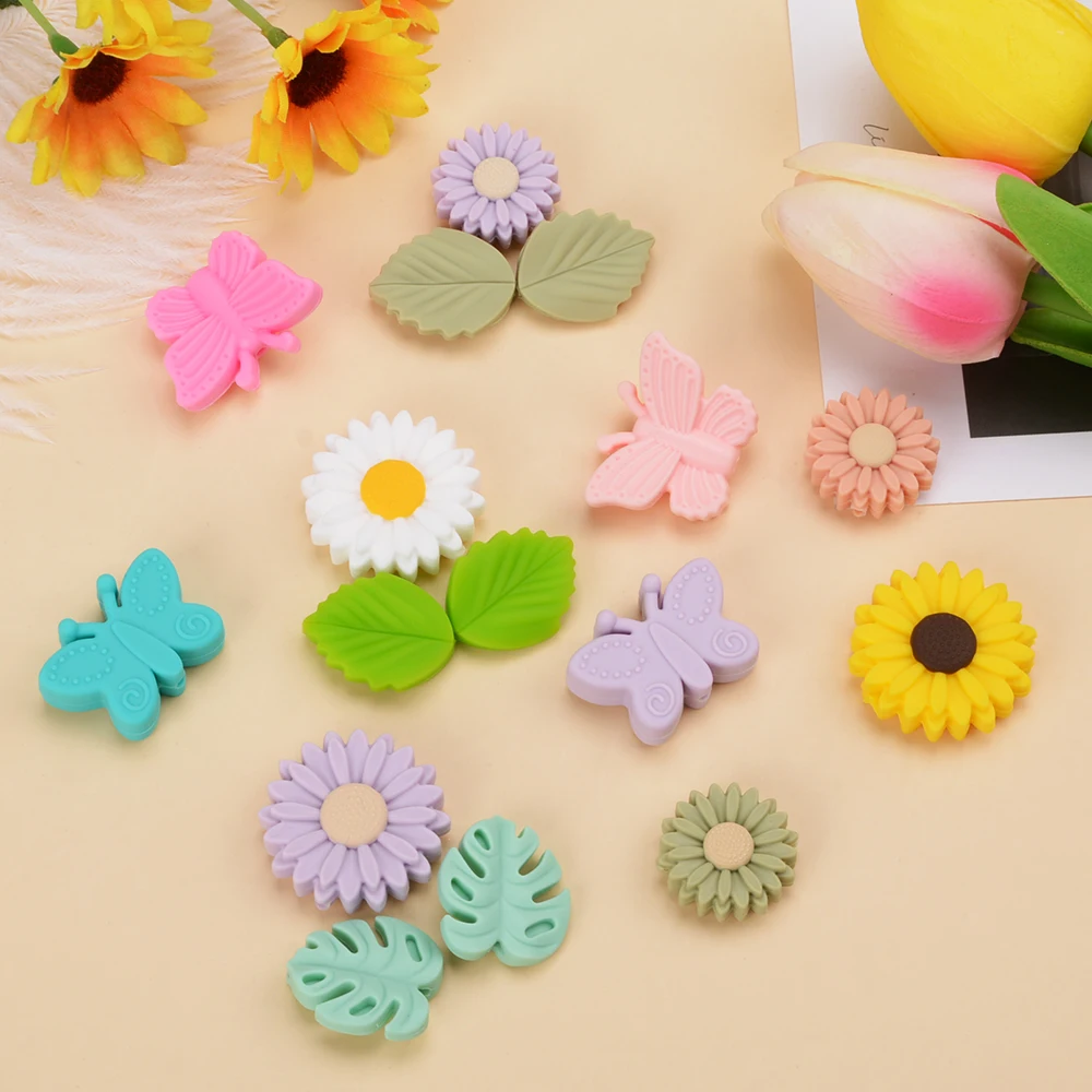 Silicone Rose Flower Bead Button DIY Beading Hairband Bracelet Necklace Craft Silicone Daisy Beads Jewelry Accessories