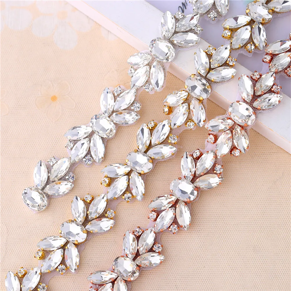 Оптовая продажа аппликация из страз LG1527 нашивка бусин для свадебного ремня невесты