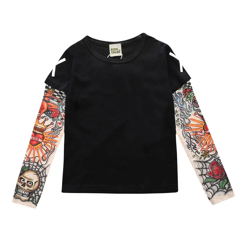 Children T Shirts Tattoo Pattern Sleeve Mesh Baby Boys Girls T shirts Cotton Tops Kids Tees 2017 Autumn New Arrival