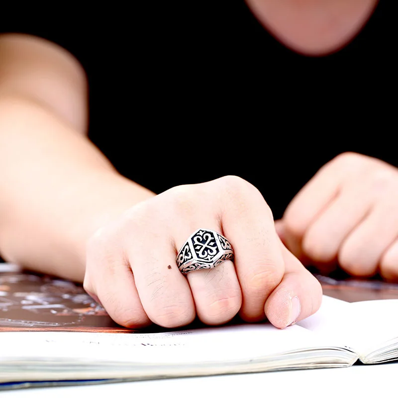 Punk Style Men Norse Viking Jewelry Celtic Knot Ring Retro Antique Silver Runes Circle Nordic Viking Ring