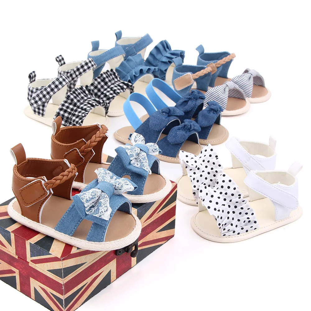 Cute Newborn Infant baby girl flower handmade babies shoes and Dot stripe sandals slippers Princess Dress Shoes