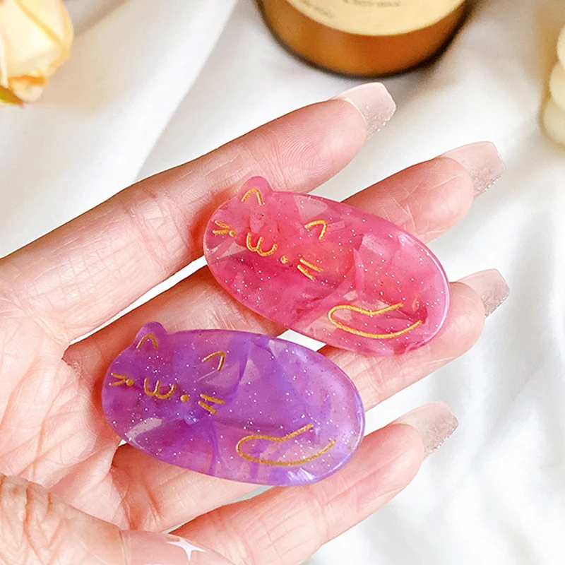 Ins Hot Selling Cute Cat Hair Barrettes 4cm Colorful Acetate Small Kitty Duckbill Hair Clips Accessories For Kids Girls