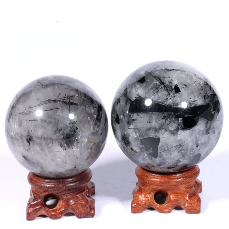 Natural Polished Black Tourmaline Spheres For Feng Shui Decoration