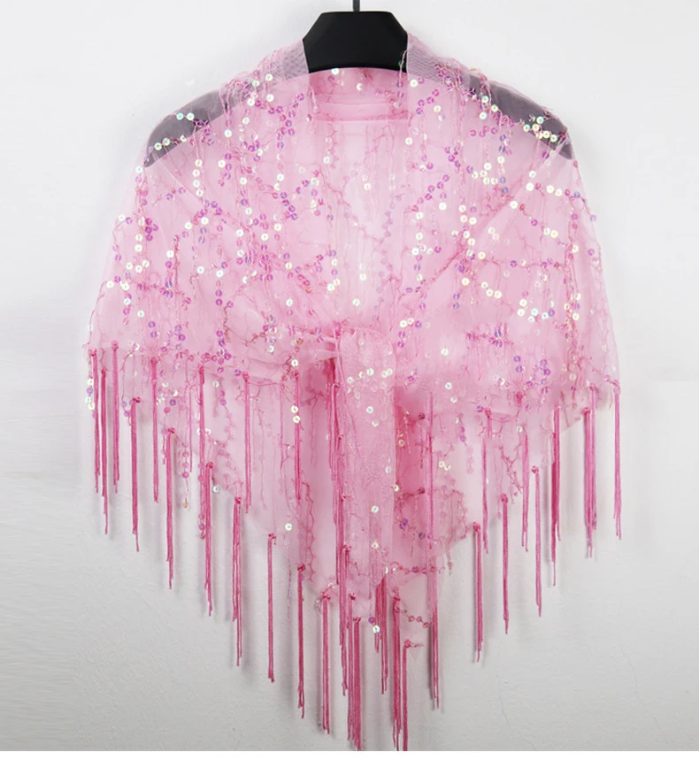 Classical Shiny Sequin Fringe Shawl Triangular Hip scarf for Evening banquet Party Dance performance dress wear accessory