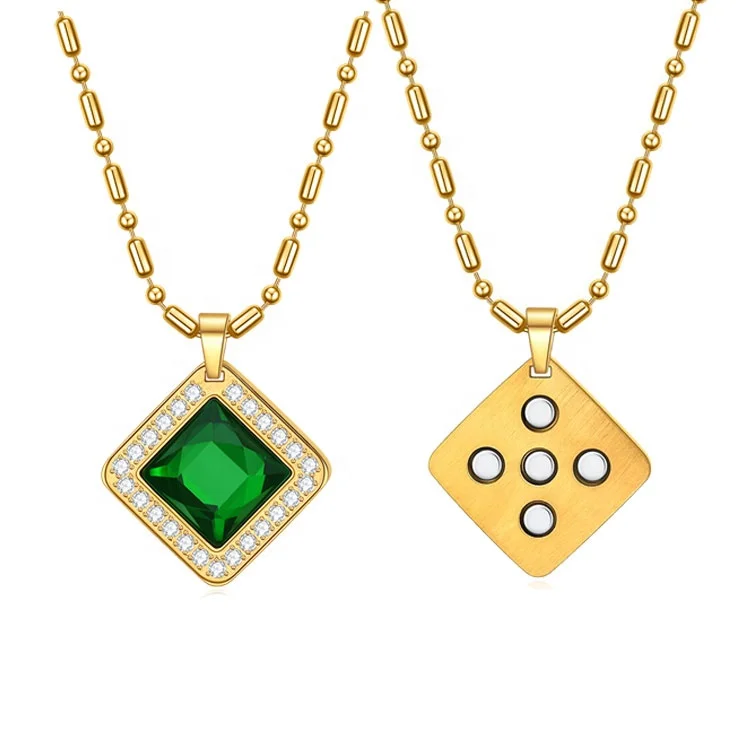 Newest arrival 316l stainless steel jewelry custom health energy bio scalar quantum magnetic zircon emerald pendant necklace