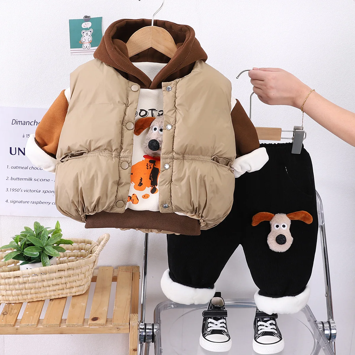 New Design Baby Winter Clothes Cute Cartoon Children Thicken Clothing Boys Cotton Clothes 3 Piece Set Vest+Shirt+Pants