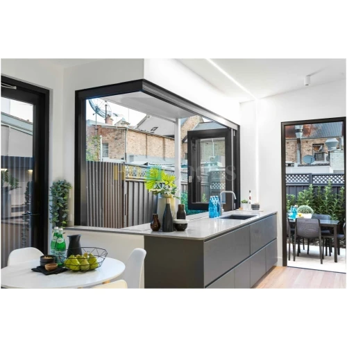 Modern 150 Heavy Duty Stainless Steel Lifting Windows Vertical Opening with Folding Design Soundproof with Louver Curtain