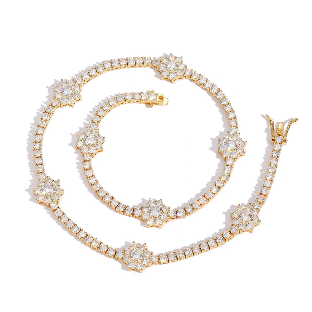 Womens Mens Necklaces 2022 New Fashion Jewelry Iced Out Clustered Diamond Floral Necklace 3mm Flower Tennis Chain for Women Men