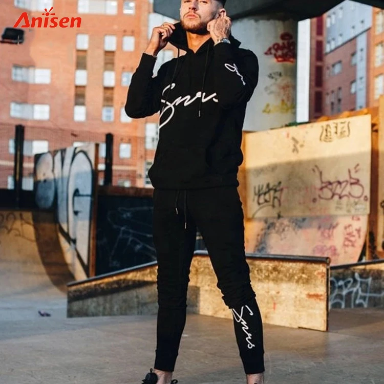 
2021 Mens Sets Custom Logo Gradient color Jogging Suits Men Autumn Plain Training Tracksuits Men 