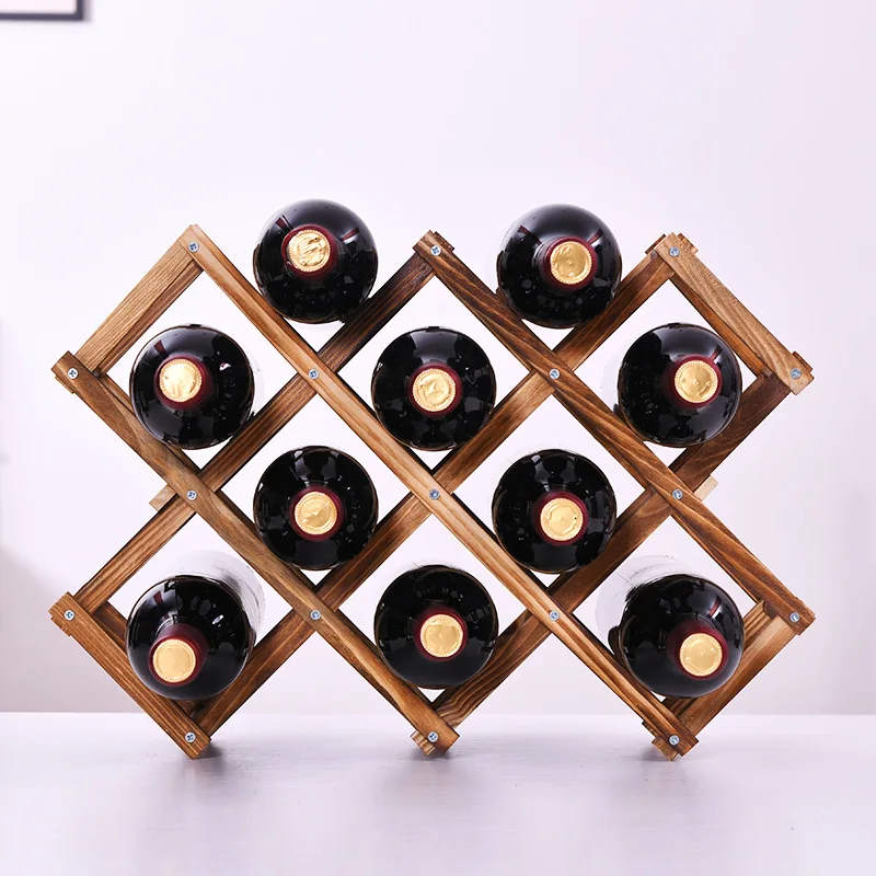 10 Bottle Foldable Stackable Wine Cellar Rack Modular Bamboo Wooden Wine Rack