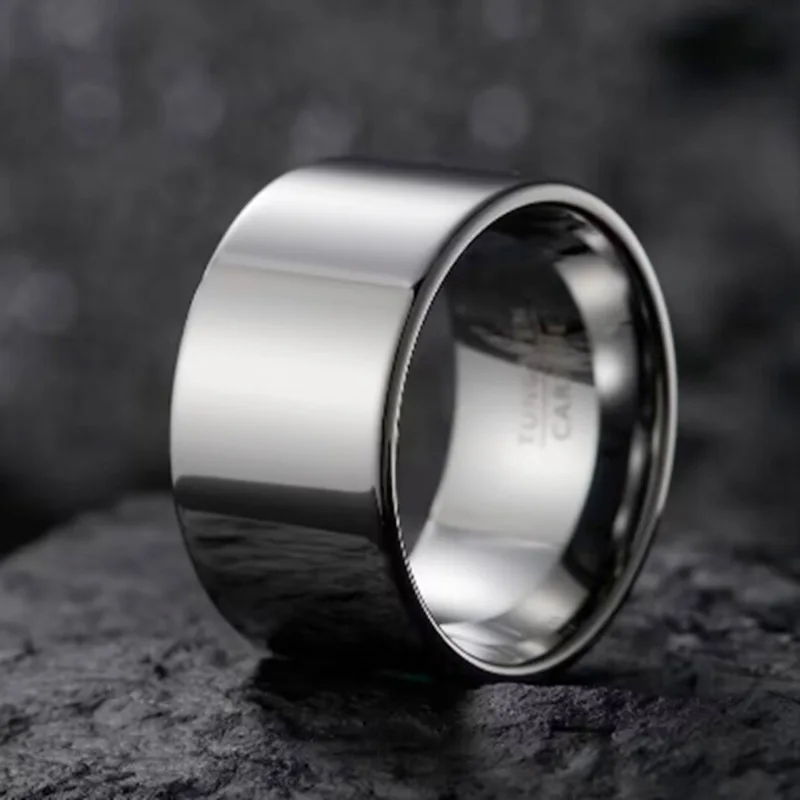 14mm Luxury Silver Color Tungsten Carbide Ring High Polished Fashion Jewelry Engraved Band Rings