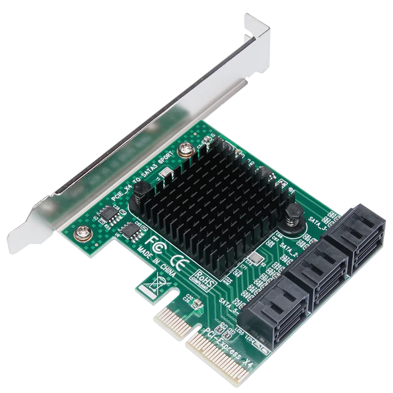 PCI-E PCIe 1X T0 6 Port SATA 3.0  Expansion Convert Card 6Gbps ASM1062 with Heatsink for IPFS Hard Disk