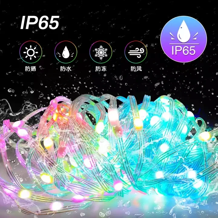 Smart App Control Lighting, Outdoor RGB Christmas Tree String Lights USB Garland LED Strip For Wedding Holiday