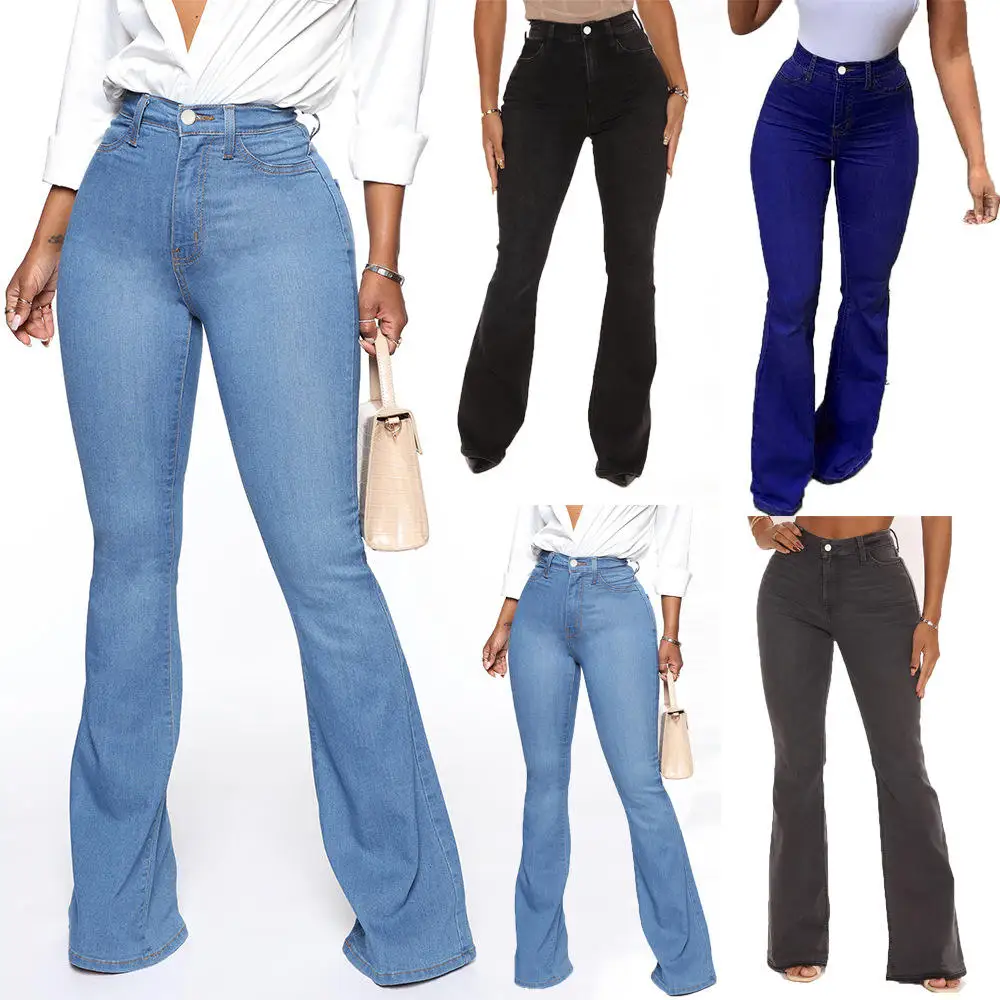 2024 Summer elastic slimming trend denim pants ladies jeans solid color high waist wide leg breathable jeans