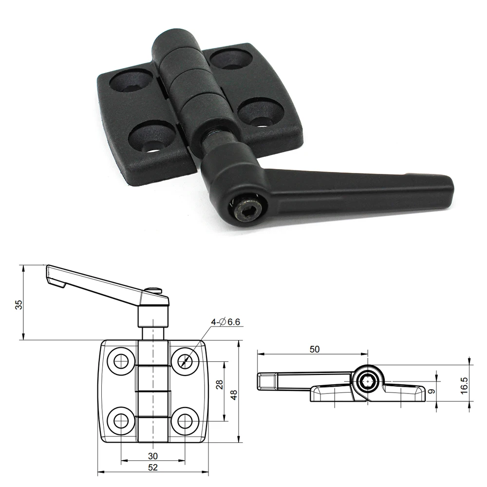 Zinc Alloy Flexible Joint Connector Handle Corner Hinge Adjustable Folding Pivot Butt Door Hinge with Lock Handle for Profile