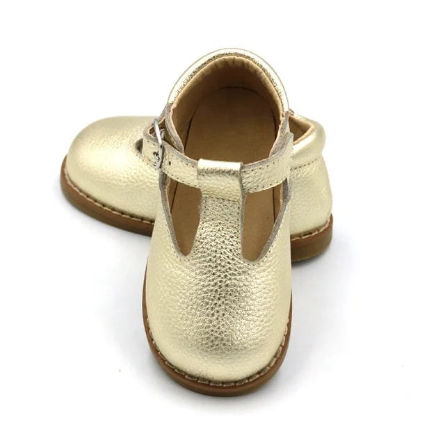 Fashion Buckle Strap Real Leather T-bar Hard Sole Girl Children Dress Shoes