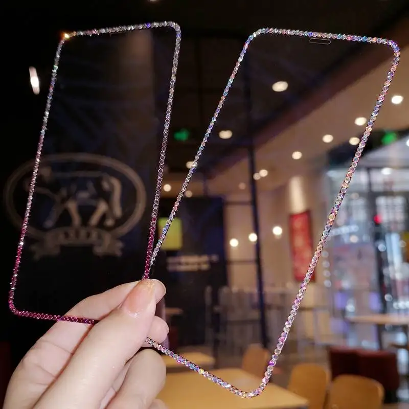 Luxury 3D Bling Sparkle Diamond Phone Screen Protector For Samsung 5D Tempered Glass Screen Protector for Huawei