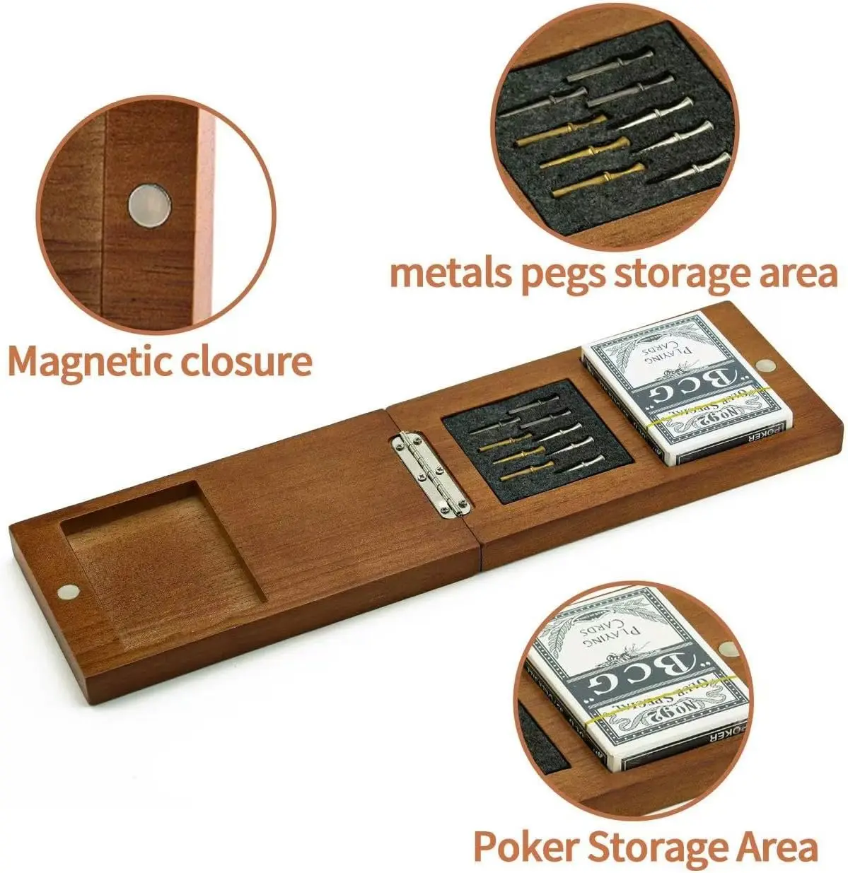 Travel Cribbage Board with Storage and Collapsible with Magnetic Lock 9 Metal Pegs Full Deck of Cards Family Board Games Adults