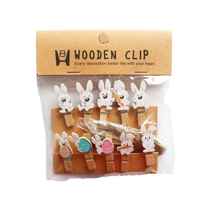 DIY Cute Cartoon New Easter Rabbit Mini Natural Wooden Photo Clips Clothespin Craft Decoration