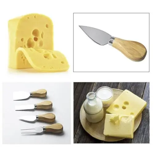 Set Of 4 Cheese Knives Oak Bamboo Wood Handle Slicer Kit Knifes Kitchen Wooden Handle Cheese Knife Set