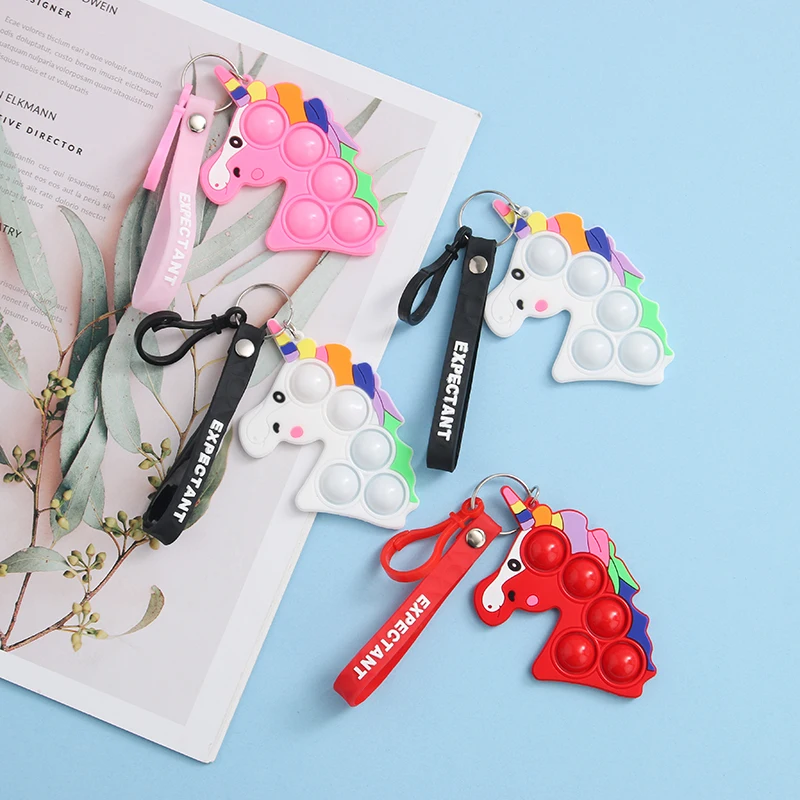 New Keychain Rainbow Silicone Anti Stress Relief Giant Push Pop Bubble Sensory Fidget Toys