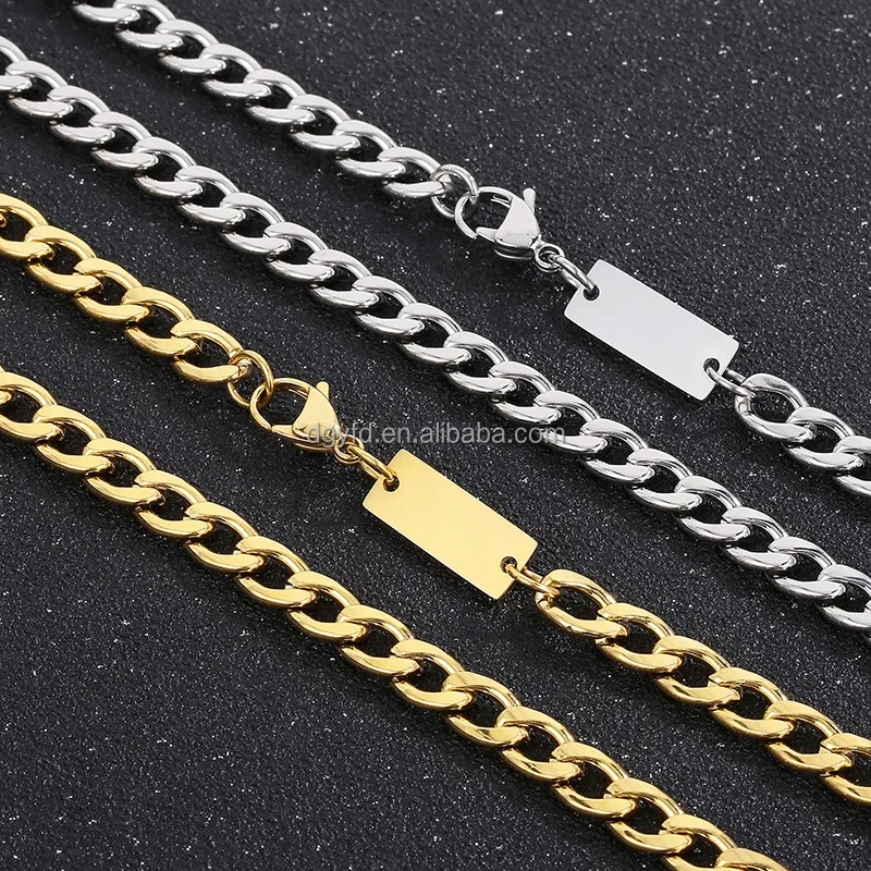 Stainless Steel Engraved Cable Chain Bracelet