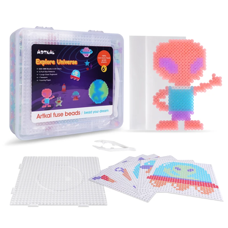 Artkal Hot Sale Pegboard Large Square Glow In Dark color Midi 5mm Fuse Fuse Artkal Ironing Beads Kits